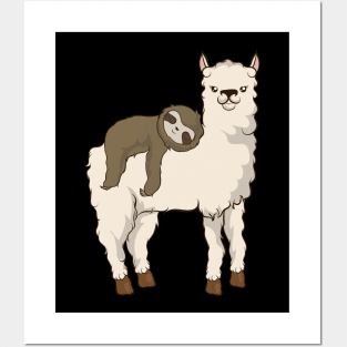 Sloth Riding Llama Adorable Fluffy Lama & Sloth Posters and Art